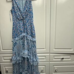 SALONI Blue and Pink Floral Maxi Dress Size 4 Silk NEW